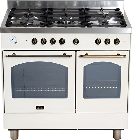 תנור משולב Fratelli Country FRO-PR999DW עיצוב כפרי לבן עם ברונזה, רוחב 90 ס"מ