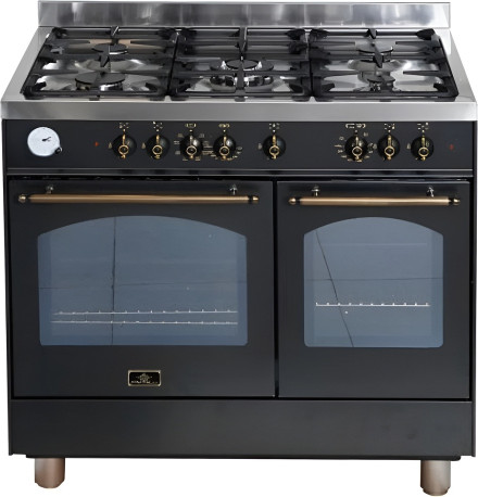 תנור משולב Fratelli Country FRO-PR999DB – עיצוב כפרי שחור עם ברונזה, רוחב 90 ס"מ
