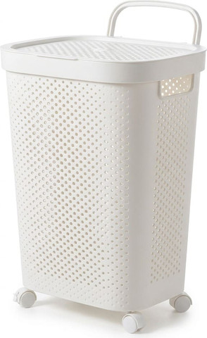 סל כביסה עם גלגלים ומכסה Perforato לבן – כ-60 ליטר, 43.5×34.5×62 ס"מ