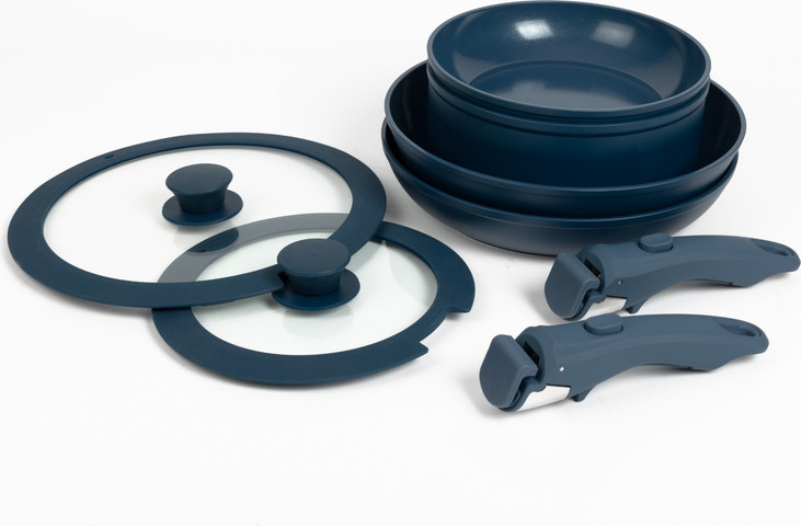 סט סירים Nonstick עם ידיות נשלפות- 9 חלקים מבית Steel&Fire- צבע כחול עמוק