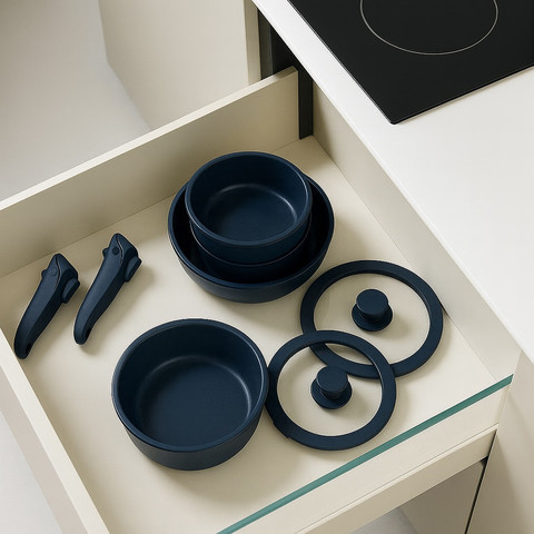 סט סירים Nonstick עם ידיות נשלפות- 9 חלקים מבית Steel&Fire- צבע כחול עמוק