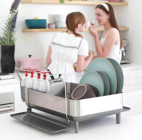 מתקן לייבוש כלים מורחב נירוסטה אפור  מבית המותג simplehuman