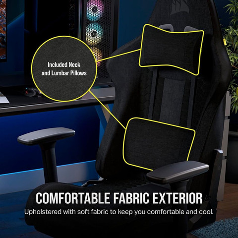 כסא גיימינג Corsair מדגם: TC100 Fabric בצבע שחור/אפור מתכתי עם עומס נשיאה של עד 120 ק''ג