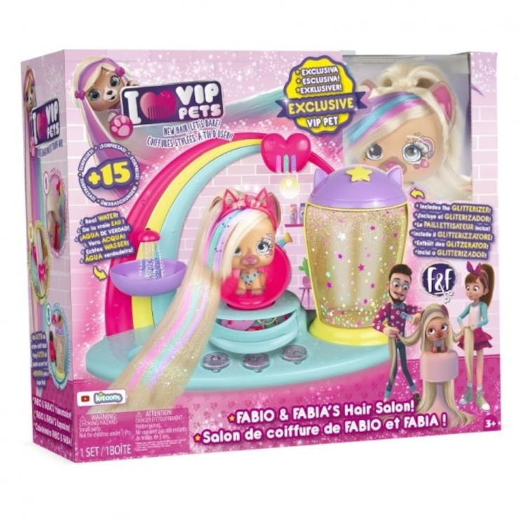 המספרה I Love VIP Pets -  ערכה ביתית לעיצוב שיער עם בובת כלב ומגוון אביזרים מהסדרה האהובה