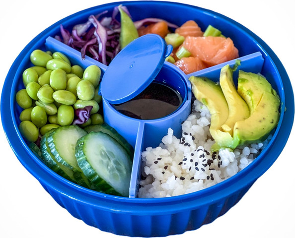 קופסת אוכל מחולקת פוקי בול 3 תאים Poke Bowl Hawaii Blue
