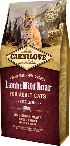קרנילאב מזון לחתולים כבש וחזיר בר 2 ק"ג Carnilove Cat Food Lamb and Wild Boar Sterilised