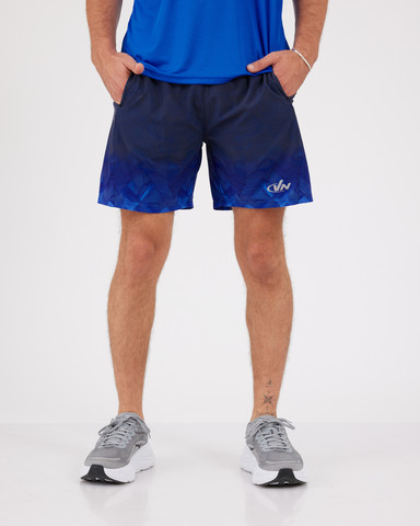 Vn Printed - מכנס אימון לגבר משולב ריצה ושחיה בצבע גיאומטרי הרים - כחול