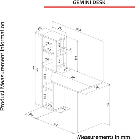 GEMINI שולחן כתיבה עם ארונית צד ומדפים