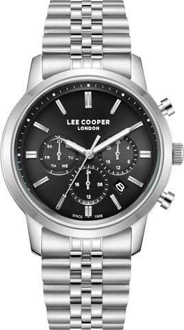 שעון גברים Lee Cooper LC08187.350 כסף עם לוח שחור וצמיד פלדת אל-חלד