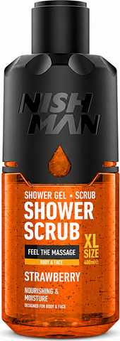 NISHMAN SHOWER GEL +SCRUB HONEY STRAWBERRY 480 ML ג'ל רחצה