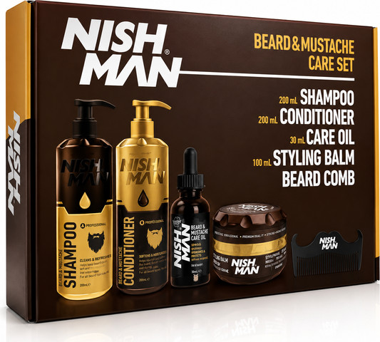 NISHMAN Beard & Mustache Care Set – ערכת טיפוח מושלמת לזקן ולשפם