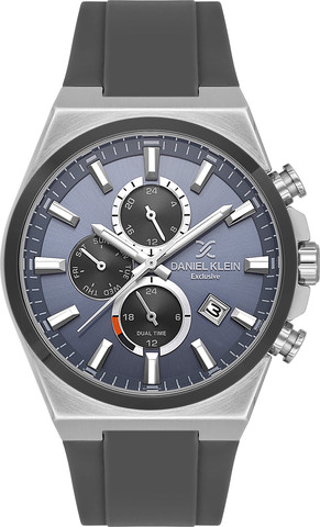 שעון גבר Daniel Klein Exclusive DK.1.14348-3 – אפור כחול עם רצועת סיליקון אפורה