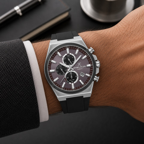 שעון גבר Daniel Klein Exclusive DK.1.14348-5 – בורדו שחור עם רצועת סיליקון