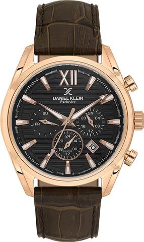 שעון גבר Daniel Klein Exclusive DK.1.14355-5 – רוז גולד עם רצועת עור חומה