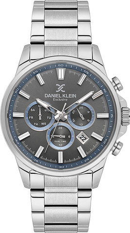 שעון גבר Daniel Klein Exclusive DK.6.14440-4 – כסוף עם לוח אפור ונגיעות כחולות