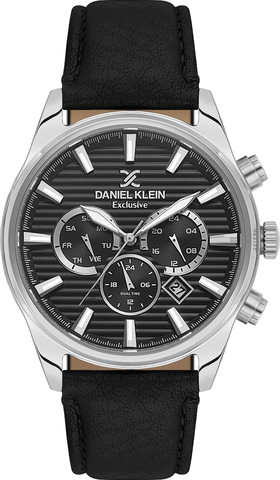 שעון גבר Daniel Klein Exclusive DK.6.14444-2 – כסף עם לוח שחור ורצועת עור שחורה