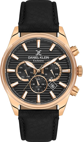 שעון גבר Daniel Klein Exclusive DK.6.14444-5 – רוז גולד עם לוח שחור ורצועת עור שחורה