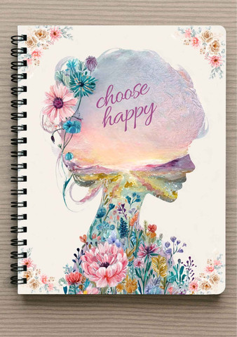 מחברת Choose Happy | בגודל A5 | עיצוב פרחוני אומנותי | כריכה קשה