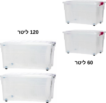 זוג ארגזי אחסון פלסטיק | 120 ליטר | על גלגלים | ארגז אחסון מפלסטיק