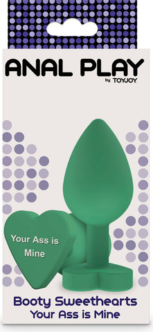 פלאג אנאלי בצורת לב ומסרים שובבים  8.5 ס"מ | Buttplug Your Ass Is Mine ,ירוק