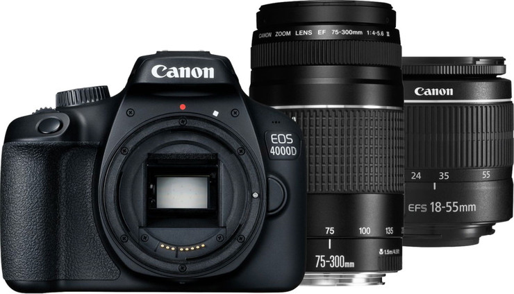 מצלמה DSLR כולל זוג עדשות Canon קנון EOS 4000D 18-55mm III+ 75-300mm III שחור