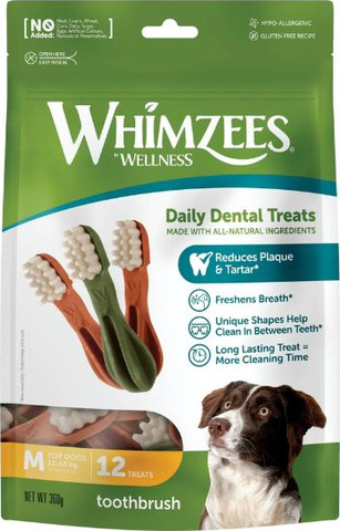 ווימזיז Whimzees מברשת שיניים בינוניות אריזת חסכון 12 יח' -  360 גרם