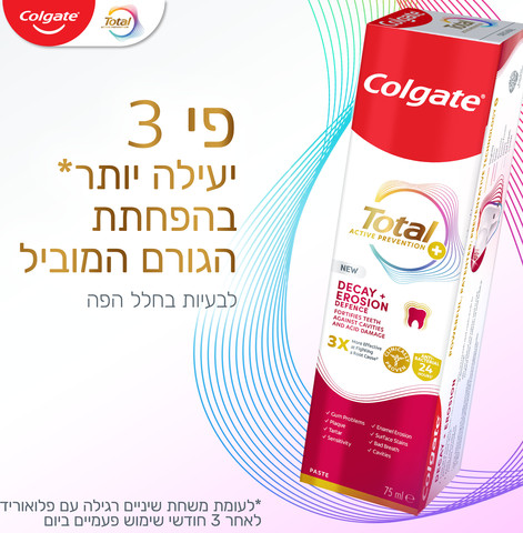משחת שיניים טוטאל הגנה פעילה מפני עששת ושחיקת זגוגית השן