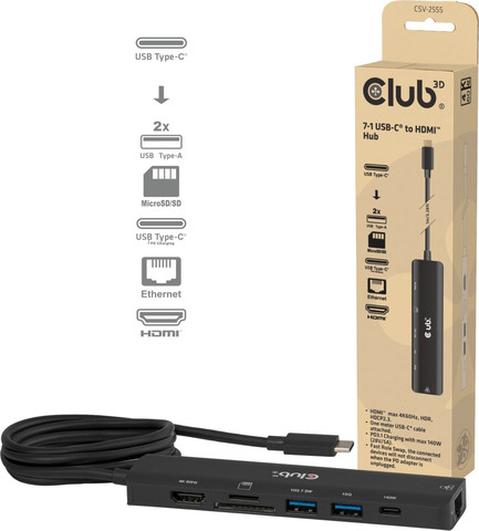 תחנת עגינה 7 ב-1 בחיבור USB-C עם תמיכה ברזולוציה של 4K 60Hz ו-Power Delivery 3.1 של עד כ-140W