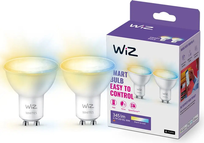 זוג נורות ספוט דקרויקה Wi-Fi BLE 50W GU10 927-65 TW 2PF/6 לבן