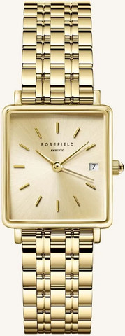 שעון נשים Rosefield Boxy XS QCGSG-Q048 זהב עם לוח שמפניה ותאריכון