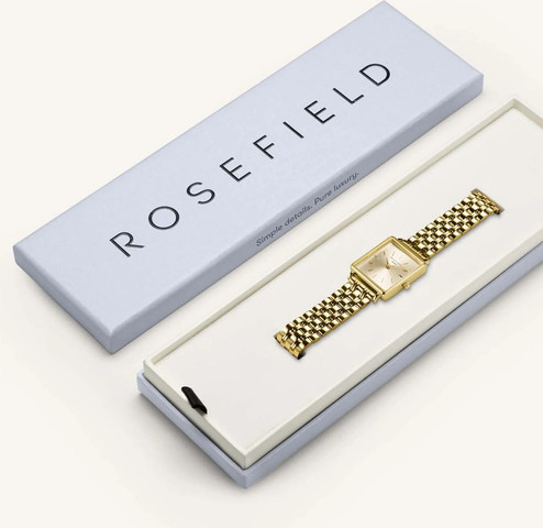 שעון נשים Rosefield Boxy XS QCGSG-Q048 זהב עם לוח שמפניה ותאריכון