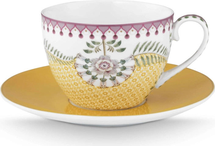 ספל ותחתית פורצלן Lily&Lotus Tiles Yellow בנפח 300 מל מבית Pip Studio