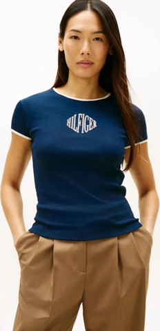 חולצת טישירט קצרה טומי הילפיגר Logo Slim Ringer נשים