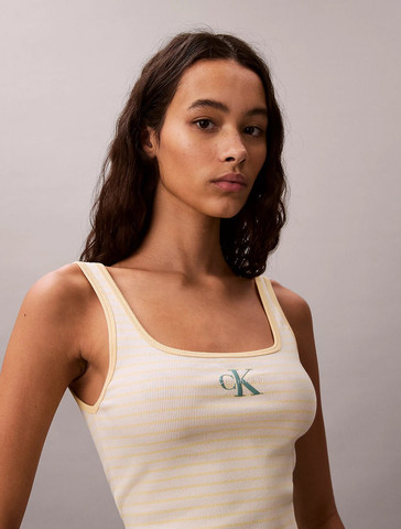גופיה קלווין קליין Scoop Neck Ribbed נשים - קלווין קליין - Yellow