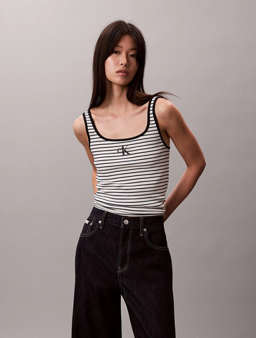 גופיה קלווין קליין Scoop Neck Ribbed נשים - קלווין קליין - Black
