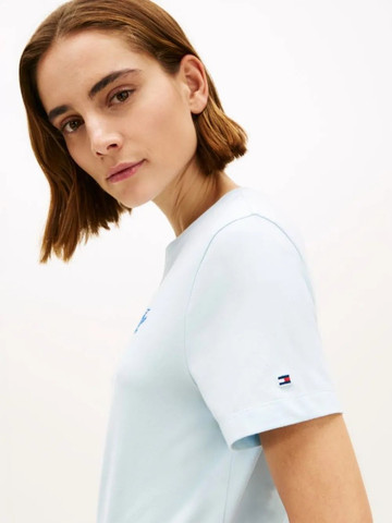 חולצת טישירט קצרה טומי הילפיגר Logo Embroidery Jersey Crew נשים - טומי הילפיגר - Blue
