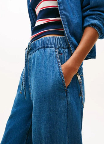 גינס טומי הילפיגר Chambray Denim Loose Drawstring Trousers נשים - טומי הילפיגר - Blue