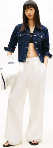 מכנס ארוך טומי הילפיגר Loose Linen Blend Drawstring Trousers נשים - טומי הילפיגר - Beige