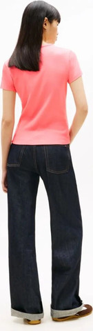 חולצת טישירט קצרה טומי הילפיגר Essential Slim Rib-Knit נשים - טומי הילפיגר - Pink