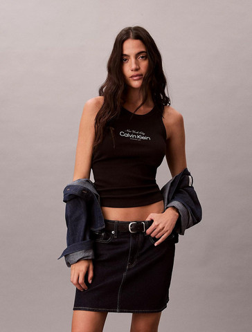גופיה קלווין קליין Slim Ribbed Cotton נשים - קלווין קליין - Black