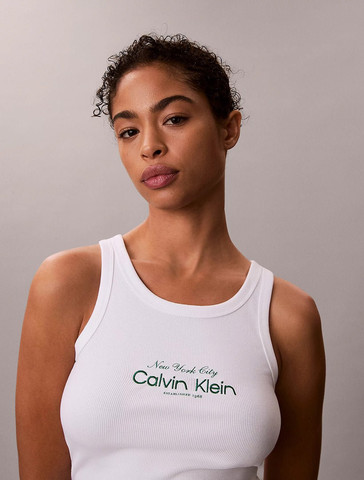 גופיה קלווין קליין Slim Ribbed Cotton נשים - קלווין קליין - White
