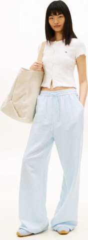 מכנס ארוך טומי הילפיגר Loose Linen Blend Drawstring Trousers נשים - טומי הילפיגר - Blue