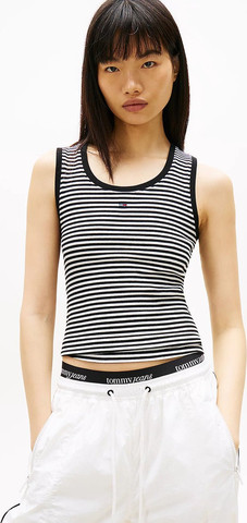 גופיה טומי הילפיגר Ribbed Slim Scoop Neck נשים - טומי הילפיגר - Black