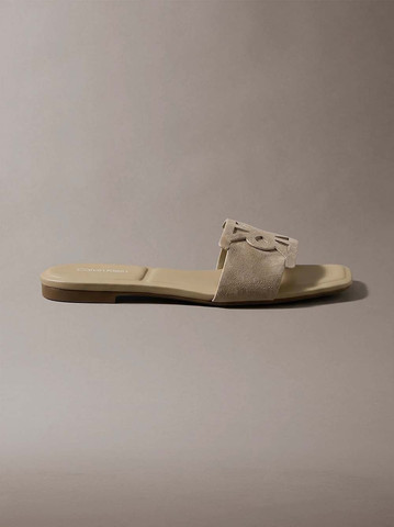 כפכפי קלווין קליין Square Flat Sndl Embl Suede נשים - קלווין קליין - Brown
