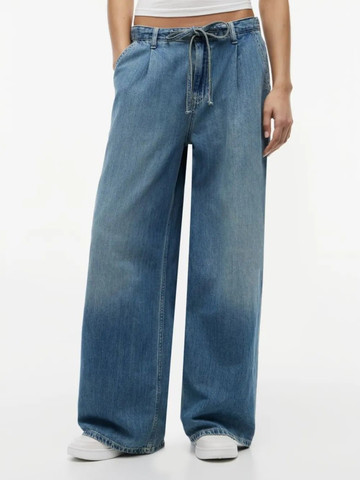 גינס טומי הילפיגר Drawstring Loose Wide Leg Jeans With Linen נשים - טומי הילפיגר - Blue