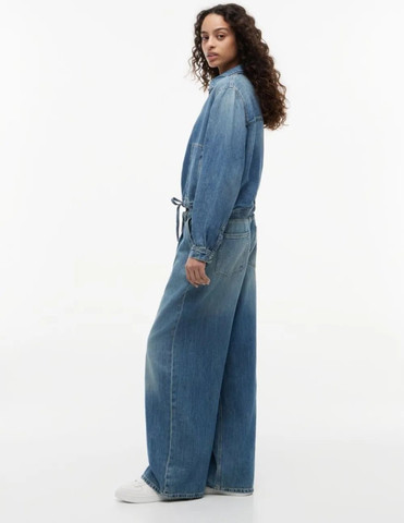 גינס טומי הילפיגר Drawstring Loose Wide Leg Jeans With Linen נשים - טומי הילפיגר - Blue