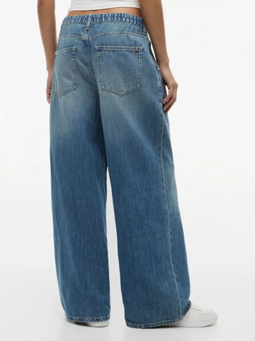 גינס טומי הילפיגר Drawstring Loose Wide Leg Jeans With Linen נשים - טומי הילפיגר - Blue