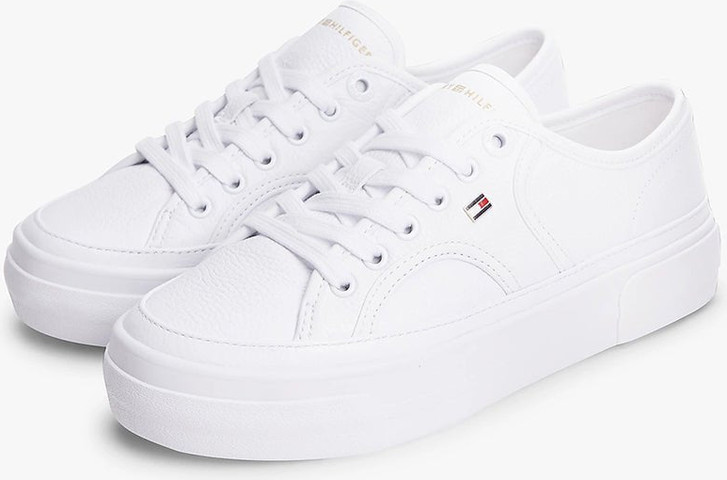 נעלי טומי הילפיגר Logo Pebble Grain Leather Platform נשים