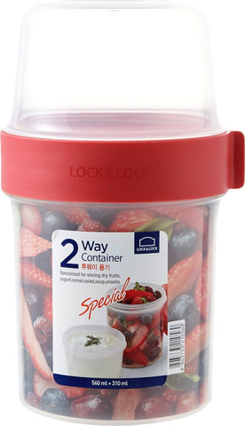 קופסת אחסון Lock & Lock דו צדדית. חלק עליון 310מל+חלק תחתון 560 מל מידות: 17.7x9.9x10.5 סמ דגם LLS222