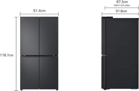 מקרר 4 דלתות - 870 ליטר LG אל ג'י GR-929B נירוסטה מושחרת